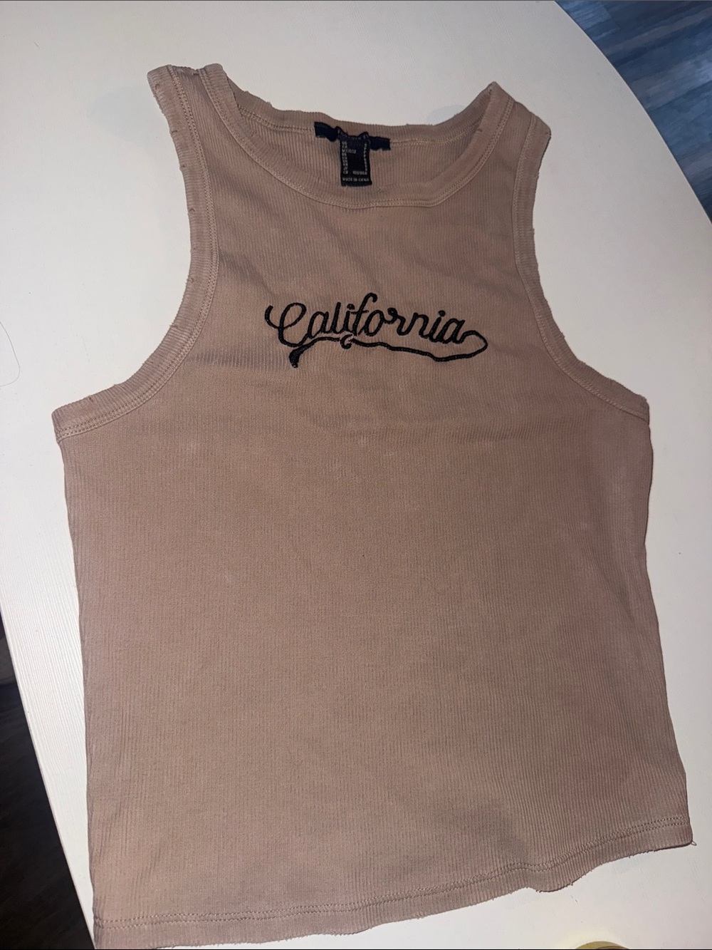 FOREVER 21 California Ribbed Tank Top in Beige
